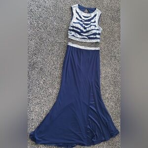 Navy Two-Piece Evening Dress with Embellished Top EUC size 6
